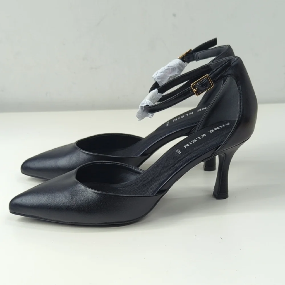 New Anne Klein Rhode Black Buckle Pointed Toe Pumps Shoes Size 8.5